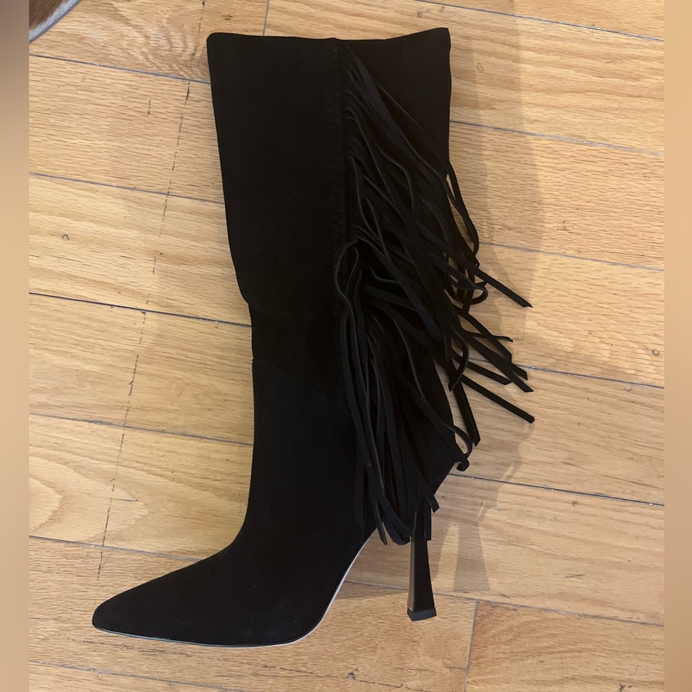 Sam Edelman soft suede black fringe boots
